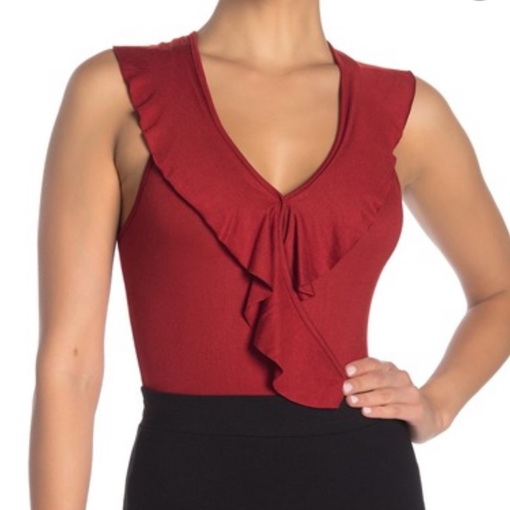Good‎ Luck Gem Red  Ruffle Wrap Cross Back Tank Bodysuit Medium NEW! UO